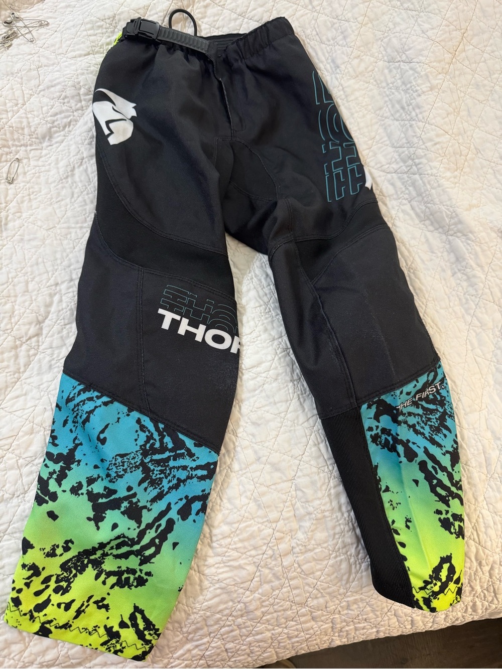 thor Black Teal Lime Kids Motocross Pants